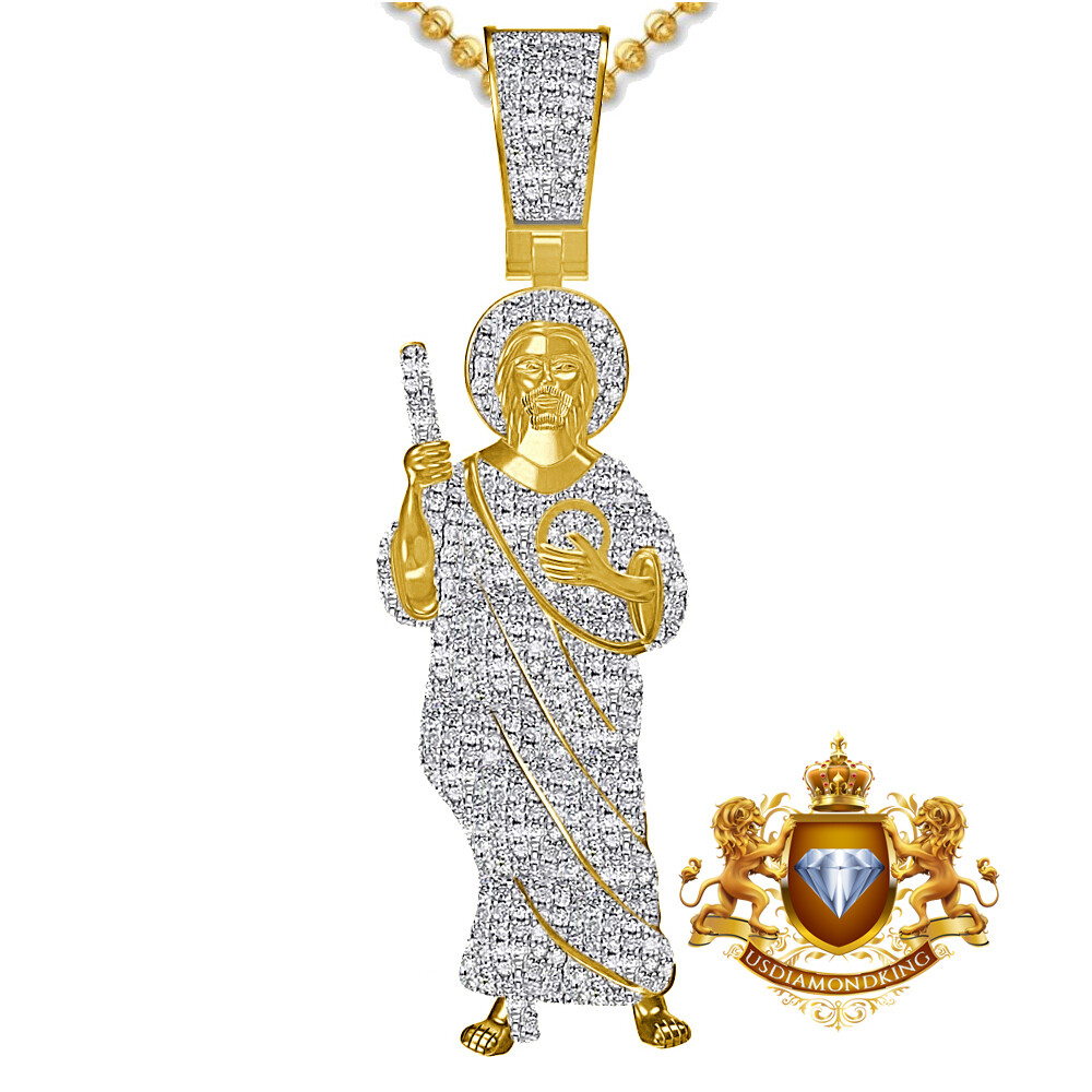 Pre-owned Us Diamond King Real Genuine Diamond 0.60 Cwt Saint Jude San Judas Tadeo Religious Pendent Charm In Yellow Gold Finish