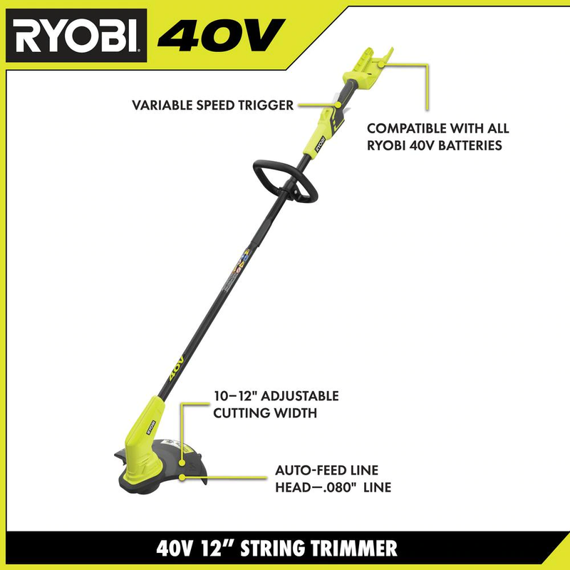 Cordless String Trimmer Edger Yard Weed Eater Wacker w/ 40-Volt Battery Charger