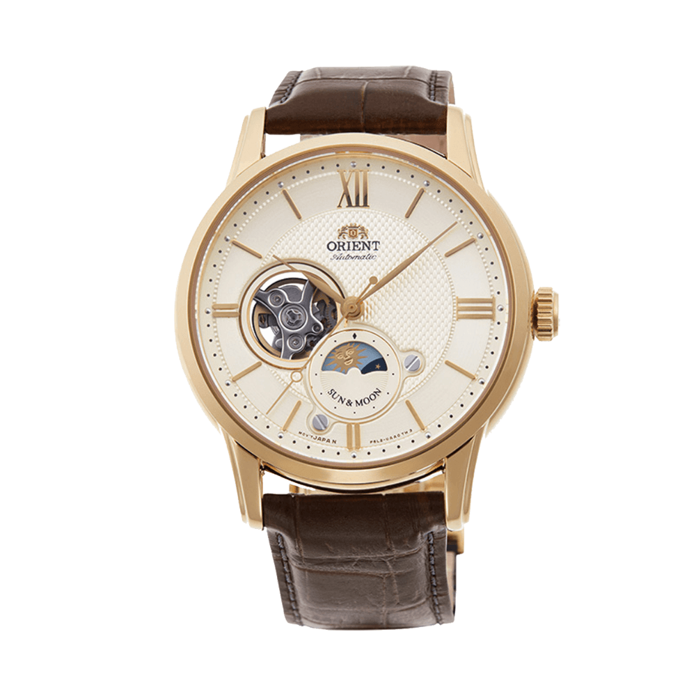 Pre-owned Orient Sun & Moon Automatic As0004s Semi Skeleton Sapphire Crystal Made In Japan