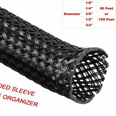 50FT 100FT Expandable Braided Cable Sleeve Sheathing Harness Wire Loom Conduit