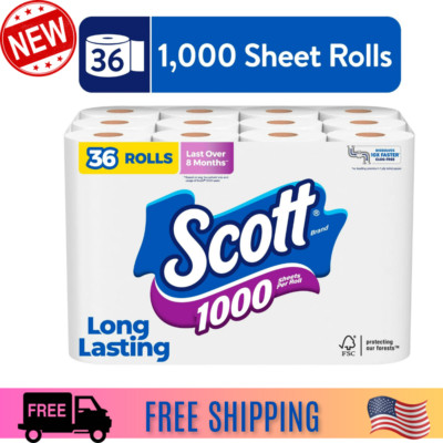 Scott 1000 Toilet Paper, 36 Rolls, 1,000 Sheets per Roll - Freeship