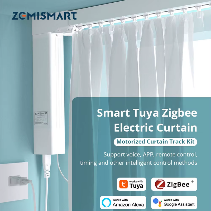 Zigbee Smart Electric Sliding Curtain Motor with Customized Track Works with Tuy