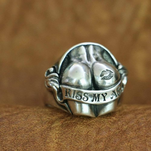 925 Sterling Silver Sexy Hips Buttocks Ring Kiss My Ass Mens