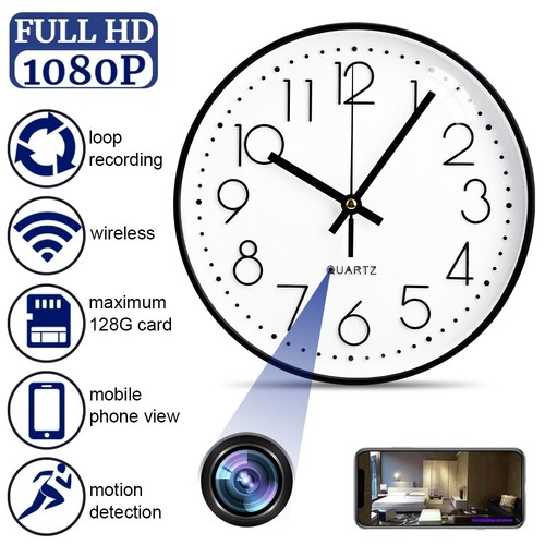 1080P HD Wifi IP Wall Clock Camera Home Security Nanny Cam DVR Motion Detection