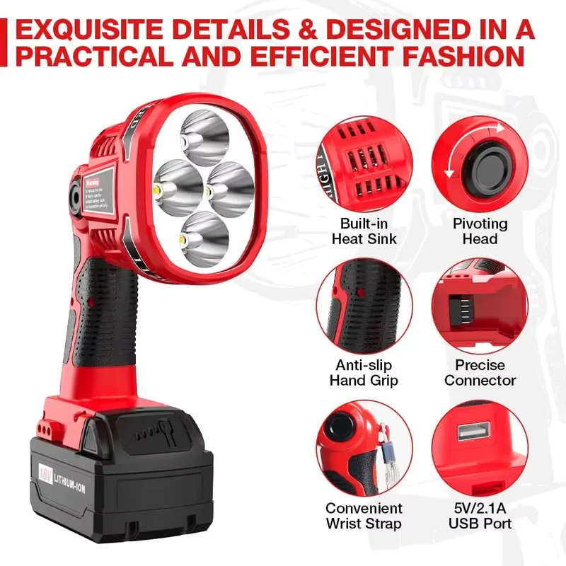 Cordless LED Work Light Compatible with Milwaukee m18 18V Battery 12W 1120LM Fla