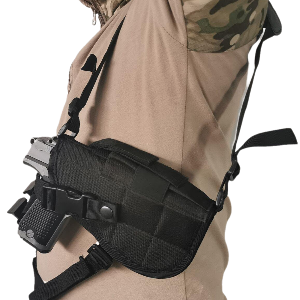 For Pistol Adjustable Horizontal Gun Holster & Double Mag Pouch