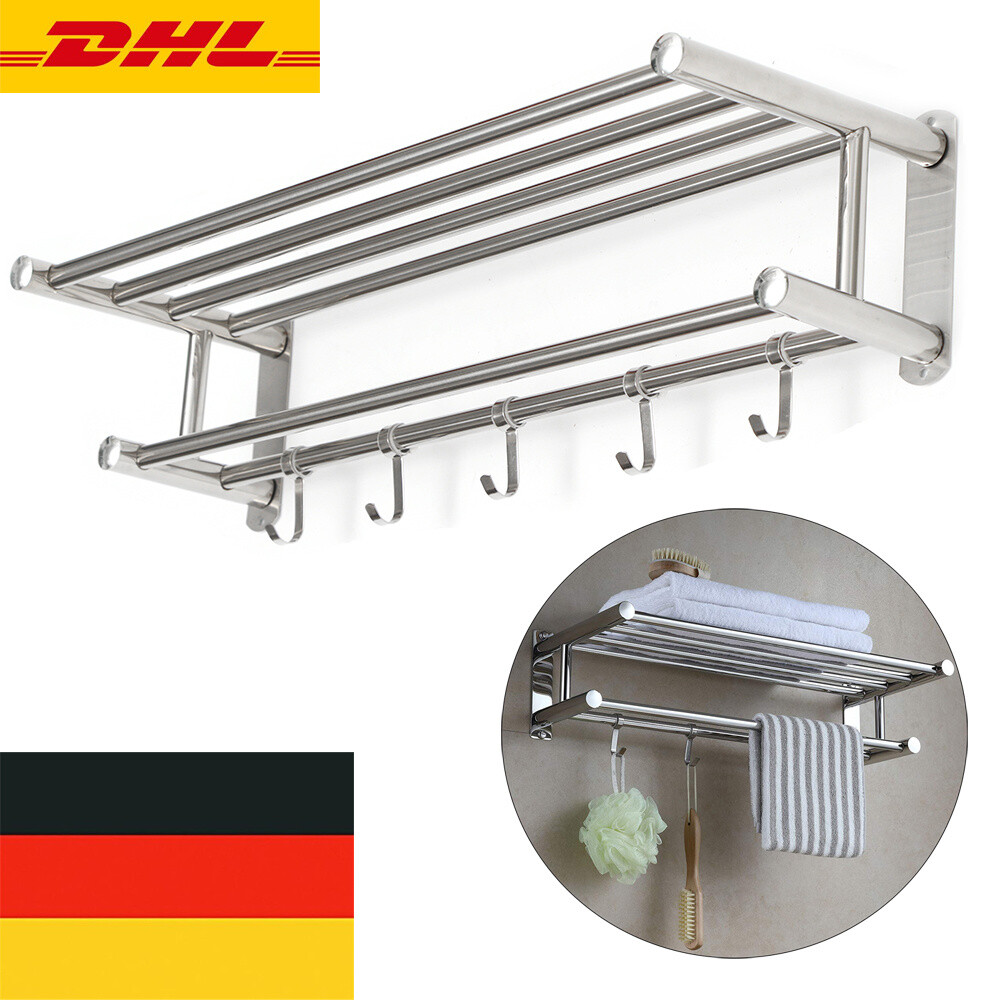 Bad Handtuchhalter, Edelstahl Handtuchablage, Doppelt Badetuchstange mit Haken