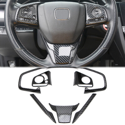 Steering Wheel Cover Trim for Honda Civic 2016 2017 2018 2019 Carbon Fiber Style