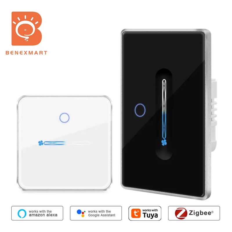 Zigbee Smart Fan Light Switch Neutral Required 1 Gang Touch Light Switch with Sl