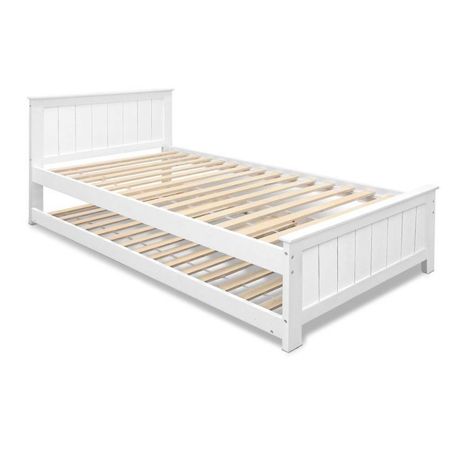 Wooden Trundle Bed Frame Timber Slat King Single Size