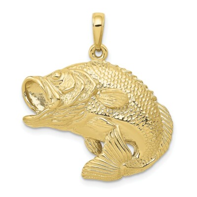 Pre-owned Superdealsforeverything Real 10kt Yellow Gold Bass Fish Jumping Pendant