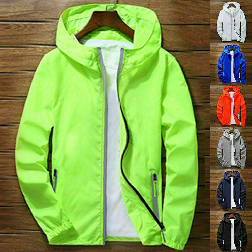 Men Waterproof Rain Jacket Hooded Breathable Lightweight Windbreaker Outwear