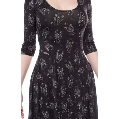 Sourpuss Scorpion 3/4 Sleeve Skater Dress Alternative Womens Clothing