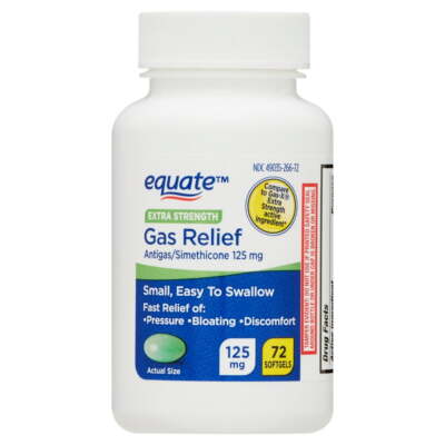 Equate Gas Relief, Simethicone 125 mg, Extra Strength Softgels, 72 Count