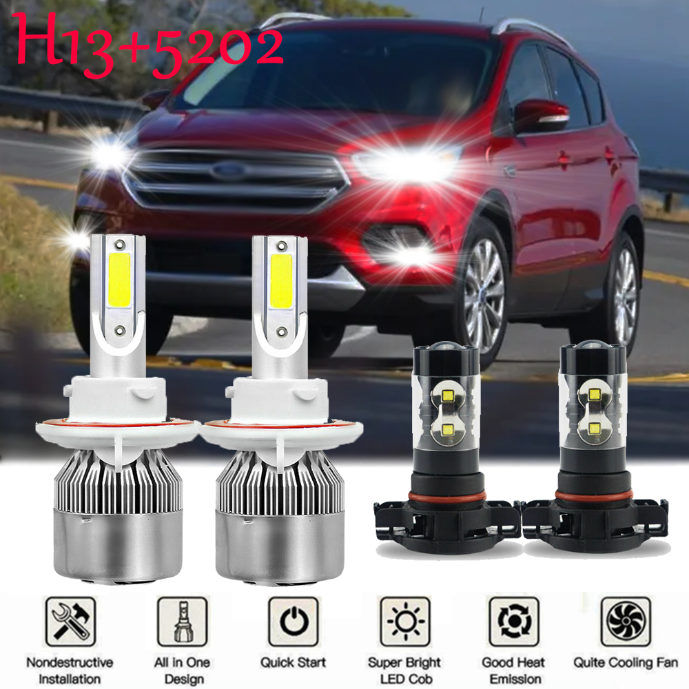 For Ford Escape 2008-2012 4x LED Headlights High Low Beam + Fog Light Bulb Combo