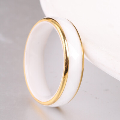 6mm Black/White Ceramic Band Women's Engagement 18K Gold Plating Ring Size 6-10