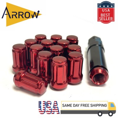 16x 1.4'' Red M12x1.5 Spline Tuner Lug Nuts and Key Fit Mitsubishi Pontiac