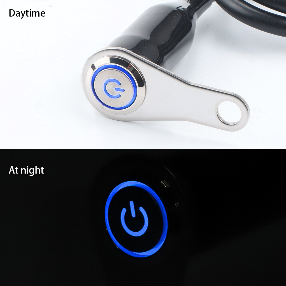 Blue LED Motorcycle Handlebar Mount Push Button Switch ON OFF 12V Fog Headlight