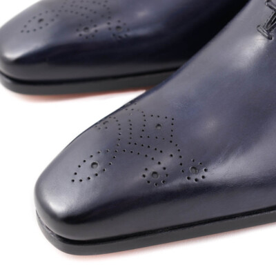 Pre-owned Santoni $1100  Fatte A Mano Navy Blue Medallion Tip Balmoral Us 11.5 Shoes
