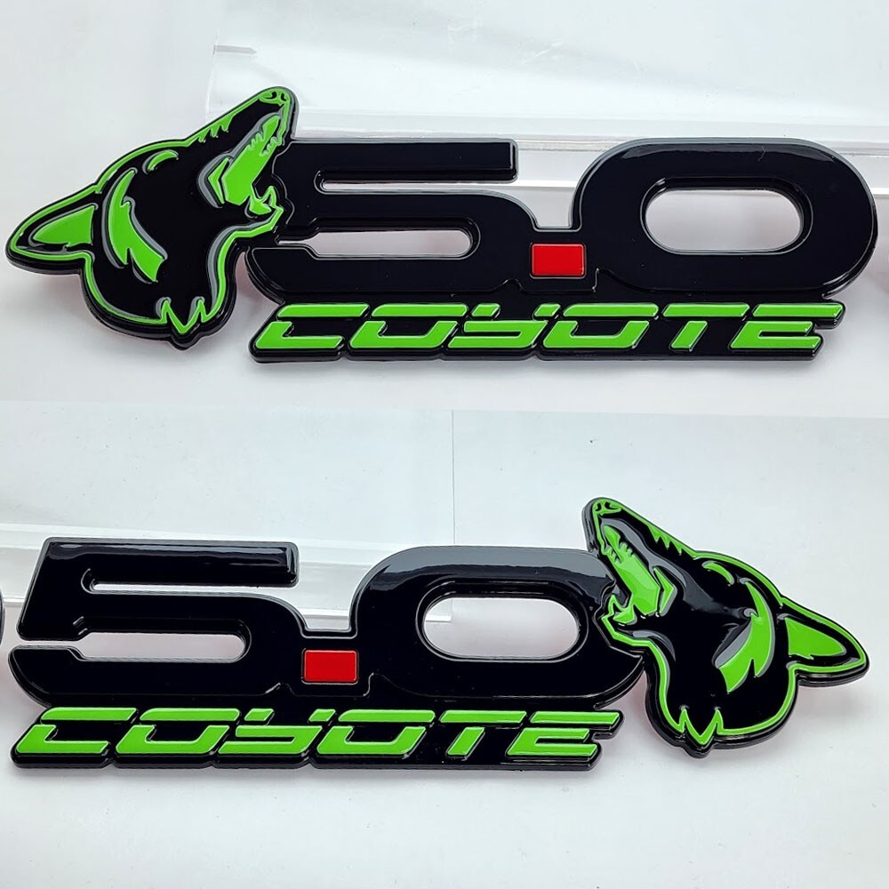 Lime Green Howling Coyote 5.0 Fender Emblems Fits 15-24