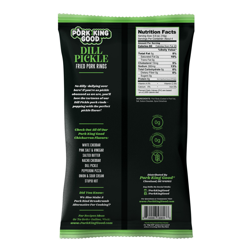 Pork King Good Dill Pickle Flavored Pork Rinds Chicharrones 4 Pack Keto
