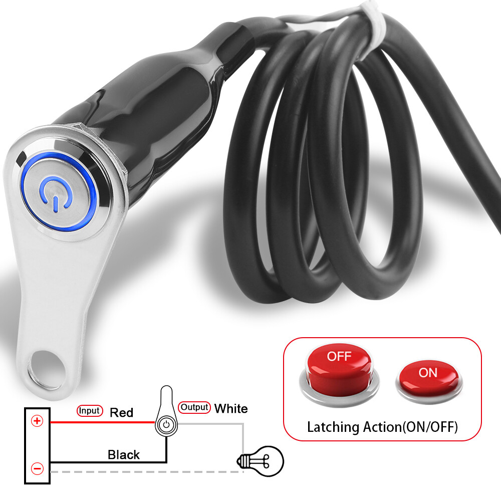 Blue LED Motorcycle Handlebar Mount Push Button Switch ON OFF 12V Fog Headlight