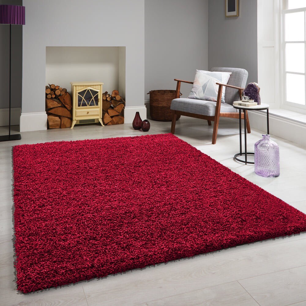 New XL deep red shaggy rug 290 x 200cm carpet living room in
