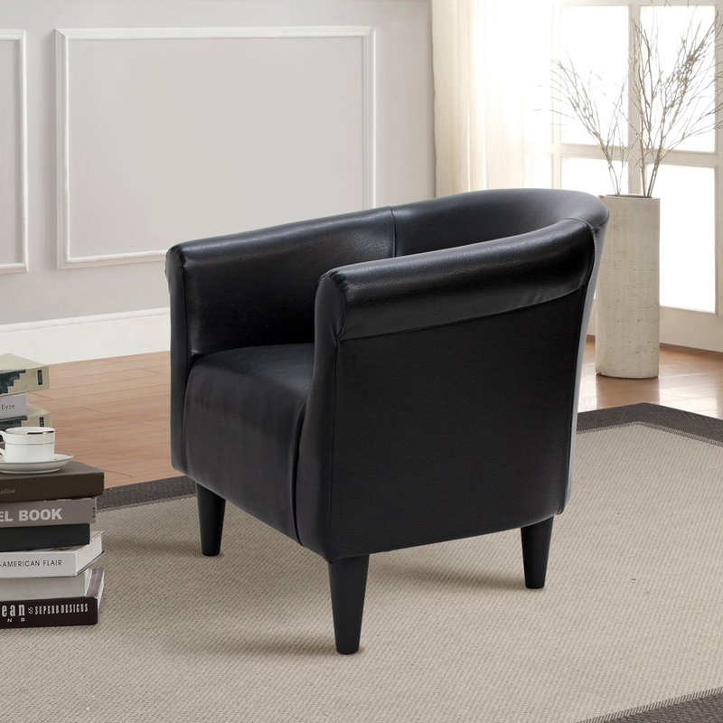 Faux Leather Accent Chair Padded Seat Cushion Round Bucket Design Black NEW