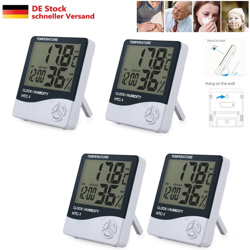 4x Digital Temp Humidity Thermometer Hygrometer Luftfeuchtigkeitsmesser Funk DE