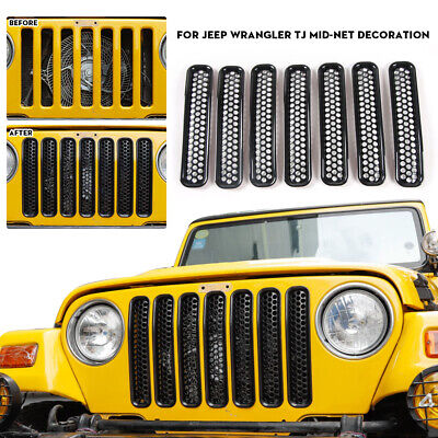 For 97-06 Jeep Wrangler TJ Front Grille Grill Cover Shell Inserts Mesh Trim 7PCS