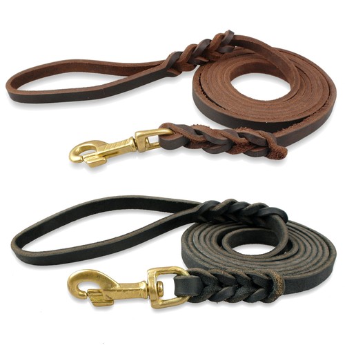 Brand Braided Genuine Leather Dog Pet Train Leash Prevent Bite Heavy Duty