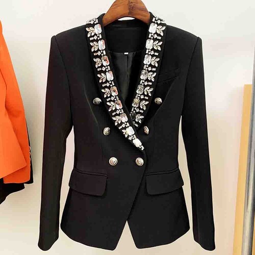 Pre-owned Handmade Custom Made To Order Business Rhinestone Trim Short Blazer Coat Plus 1x-10x L637 In Black