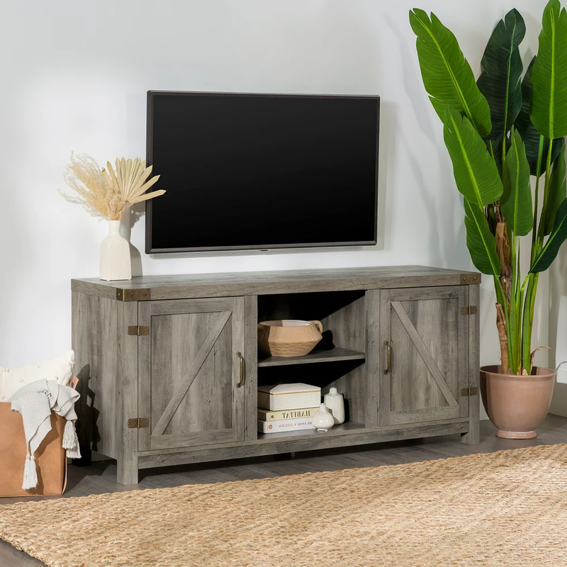 65 Inch Grey Wash Entertainment Center Unit Cabinet