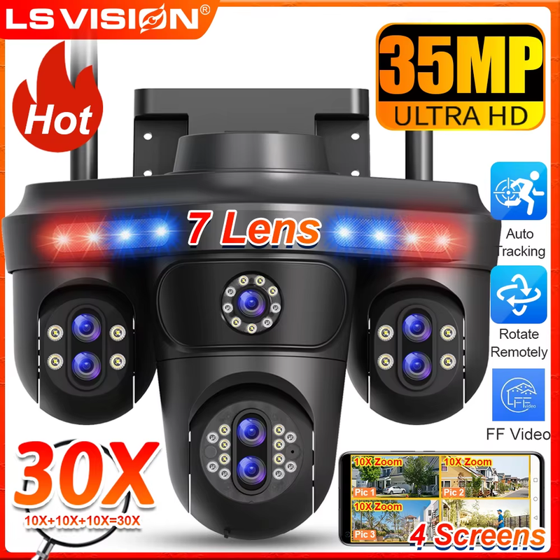 35MP WiFi IP Camera 10X Zoom 7 Lens 4 Screens Wireless Outdoor Surveillance Came
