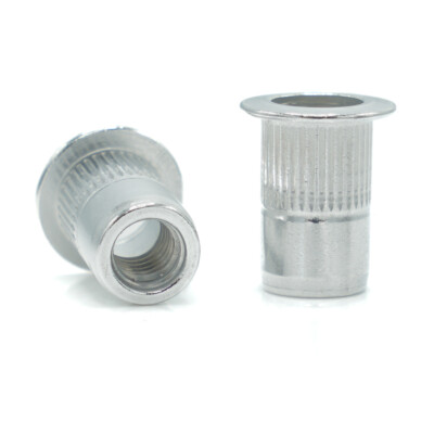#10-32, 1/4-20, 5/16-18, 3/8-16 Ribbed Low Profile Head Rivet Nuts - Aluminium
