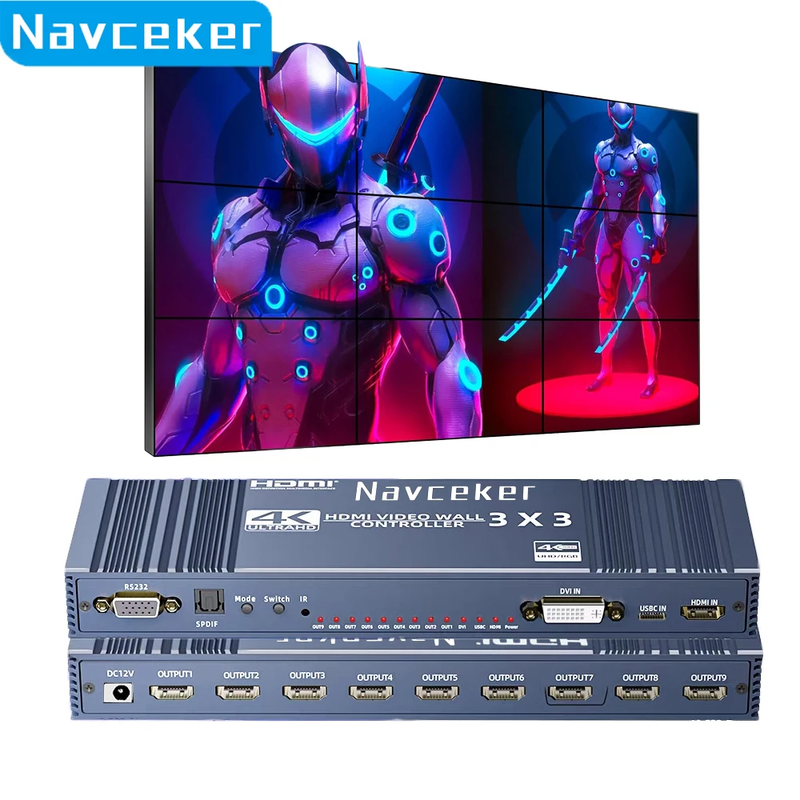 4K HDMI Video wall controller 3x3 Type-C DVI Video wall Processor 1X4 1X3 2X1 2x