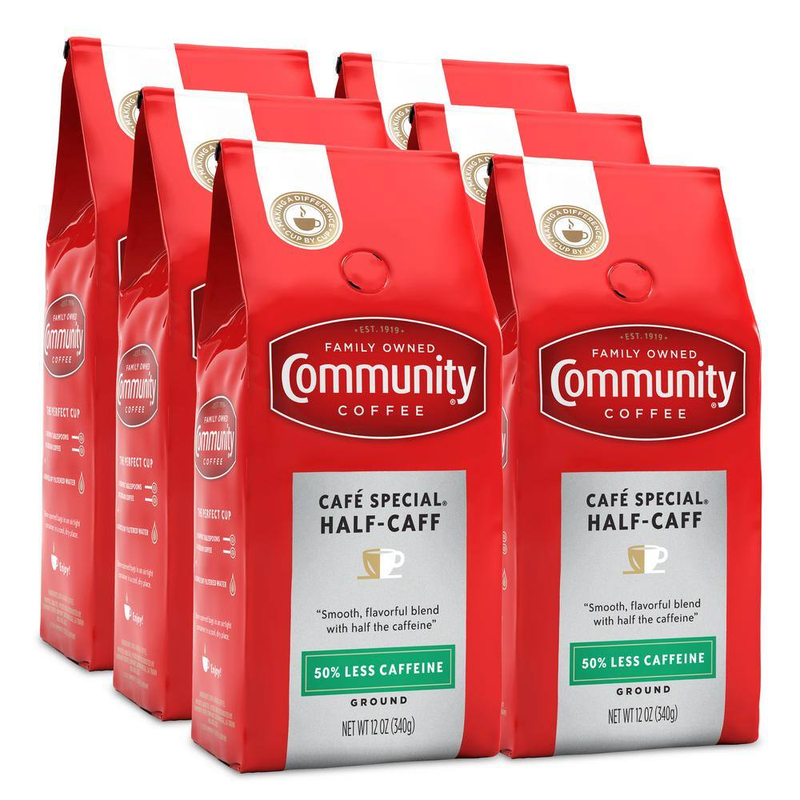 6-Pack Community Coffee Medium Dark Half-Caff Low Caffeine G