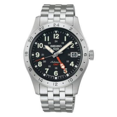 Pre-owned Seiko 5 Sports Sbsc011 Field Gmt Auto Black Watch - Stainless Steel Water-resist