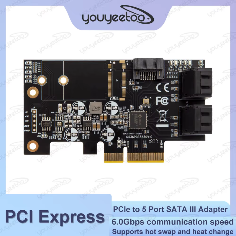 PCIe to 5 Port SATA III Adapter JMB585 Chipset ZimaBoard Private Cloud Expansion