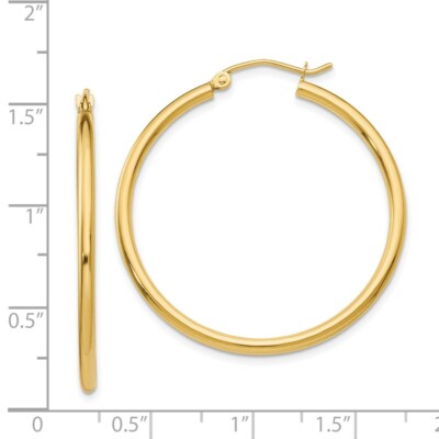 Pre-owned Skyjewelers Real 14kt Yellow Gold Polished 2x35mm Tube Hoop Earrings