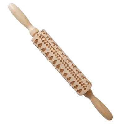 Wooden Rolling Pin Engraved Embossing Floral Pattern Biscuit Baking Kitchen Tool