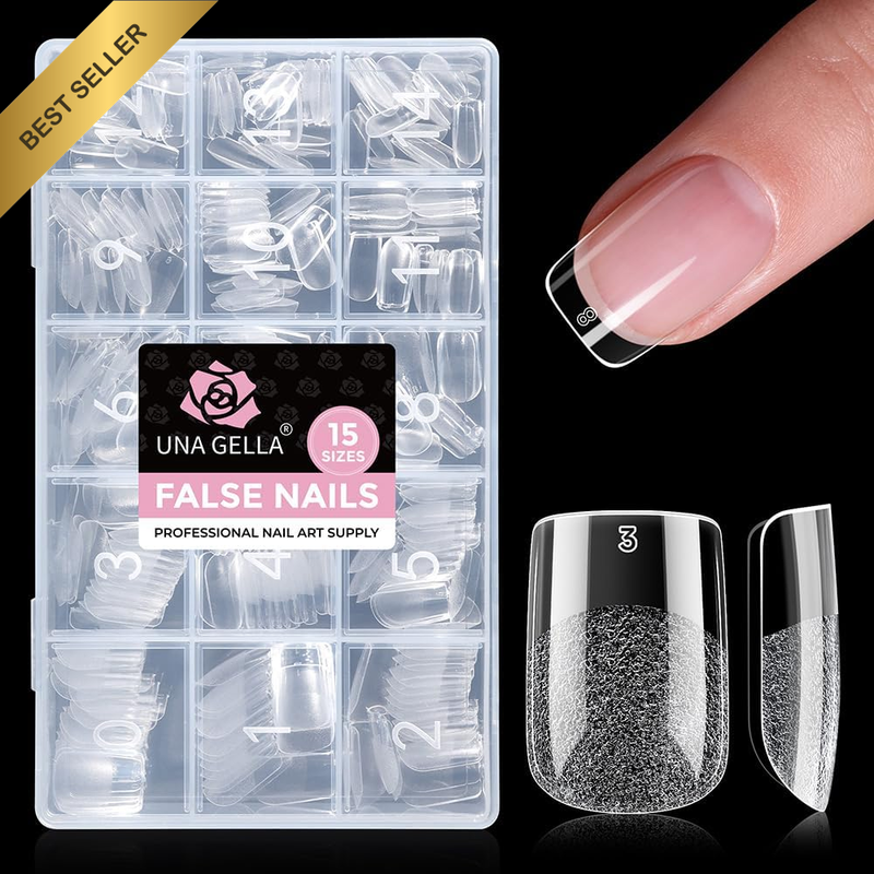 Gel Nail Tips Square Short, 15 Sizes Short Square Press on Nails, Pre Etched 300