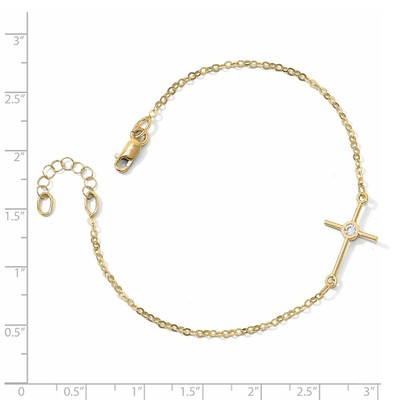 Pre-owned Superdealsforeverything Leslie's Real 14kt Yellow Gold Polished Cz Cross 1in Ext. Chain Bracelet; 7 Inch