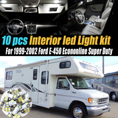 10Pc Car Interior LED White Light Kit for 99-02 Ford E-450 Econoline Super Duty