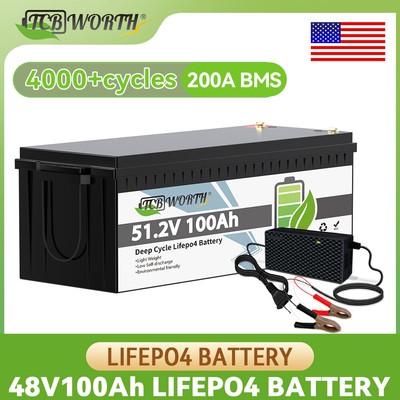 48V 100Ah LiFePO4 Lithium Battery 200A BMS Deep Cycle Golf Cart Trolling Motor