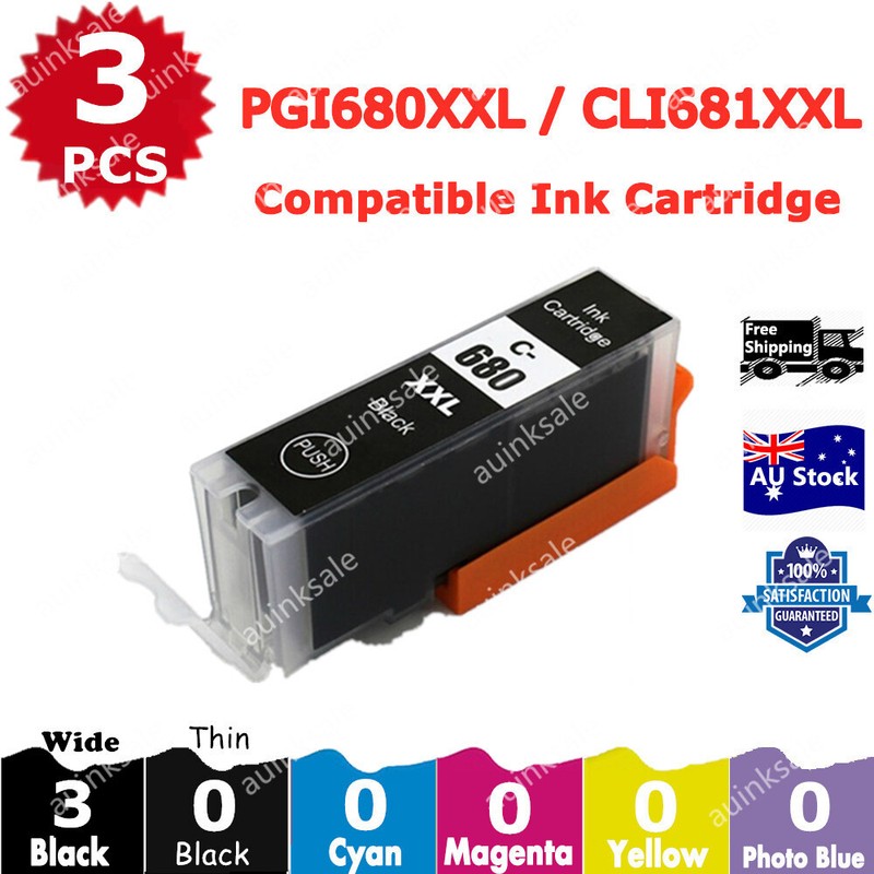 3x Ink Cartridge Pgi-680 Xxl Black For Canon Ts8160 Ts8260 Ts8360 Ts9160 Ts6360