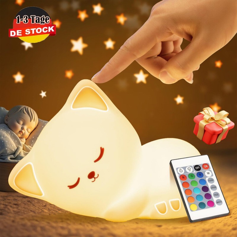 Nachtlicht Kinder Baby Katze Tier 16 Farben Fernsteuerung Dimmbar Usb Licht