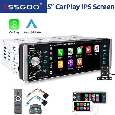 ESSGOO 5'' Bluetooth Car Stereo Carplay/Android IPS Screen 1 DIN 3USB + Camera