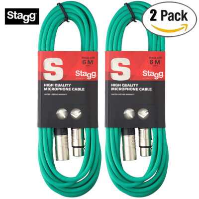 2-PACK Stagg 20FT XLR Female to XLR Male Microphone Cable - Green SMC6 CGR