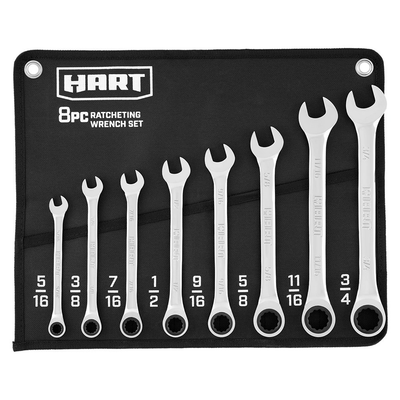 HART 8 Piece SAE Ratcheting Wrench Set with Tool Pouch Chrome